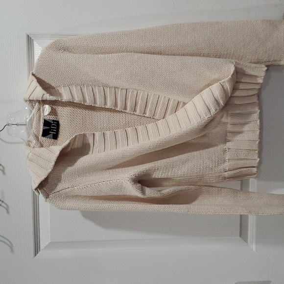 Lidi Cream cotton blend Chunky Knit Sweater Deep V Plunging Blouse top L - Picture 1 of 4